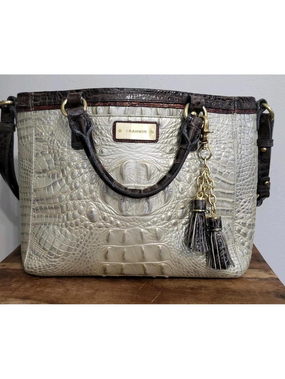 Brahmin Mini Asher Crossbody Handbag Purse Gold Brown Crocodile